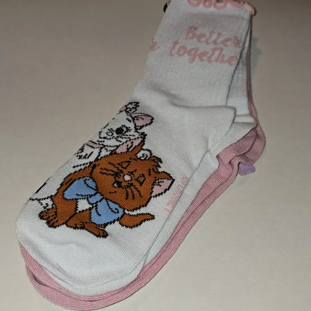 Set of 2 Pink and White Aristocats Socks with  a Matching Lipgloss